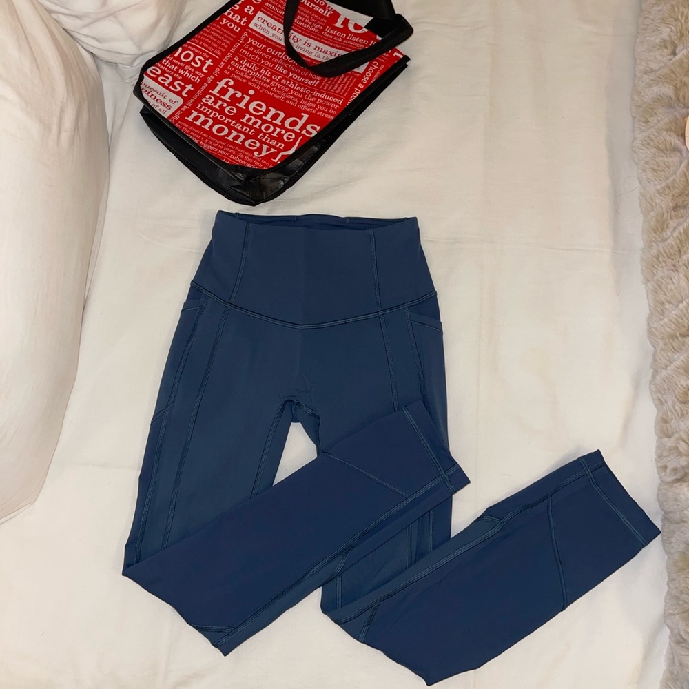 Size 2 lululemon all the right places leggings 23” Blue with pockets